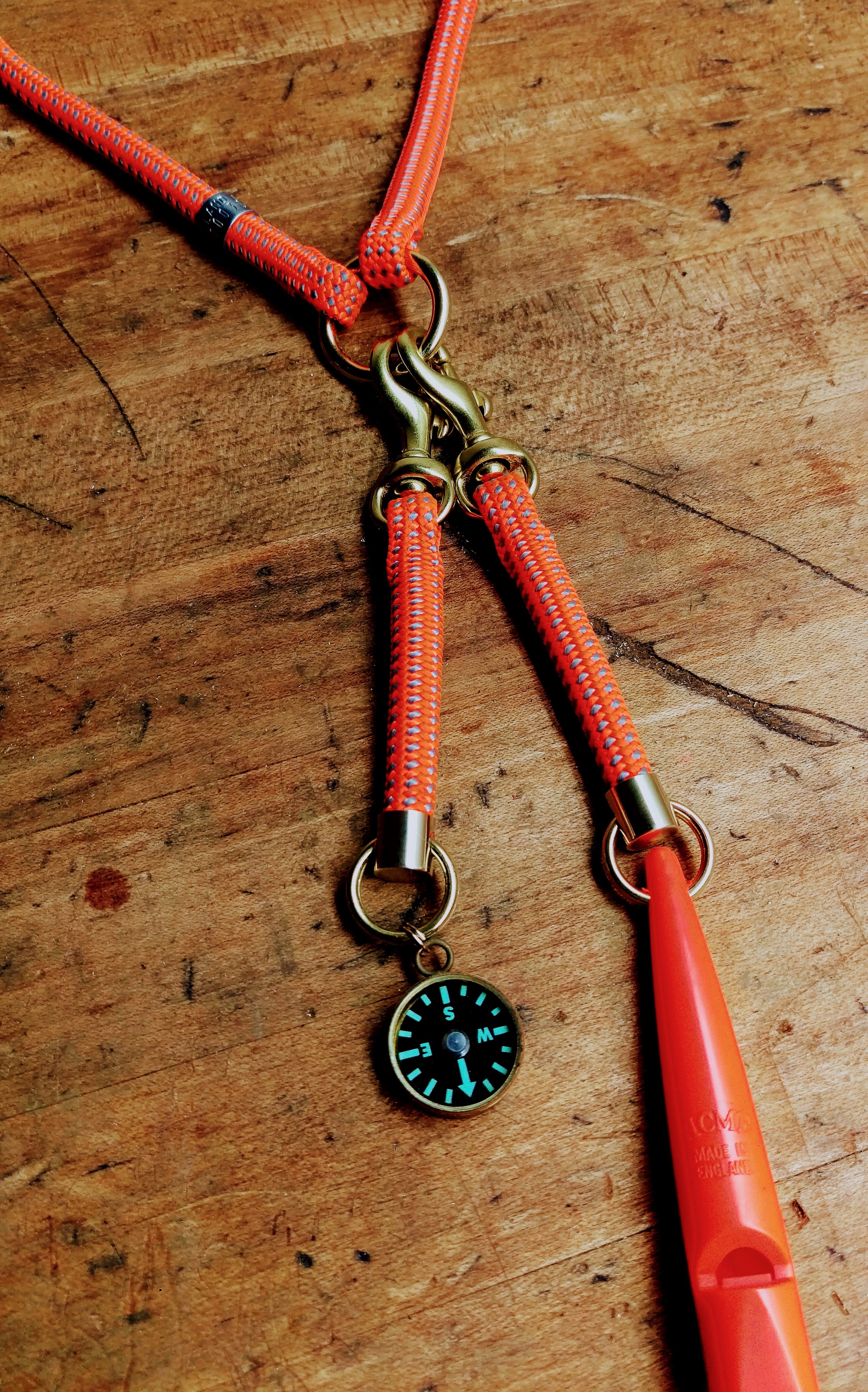 The Upland Lanyard bird hunting gear; detail Compass and Whistle